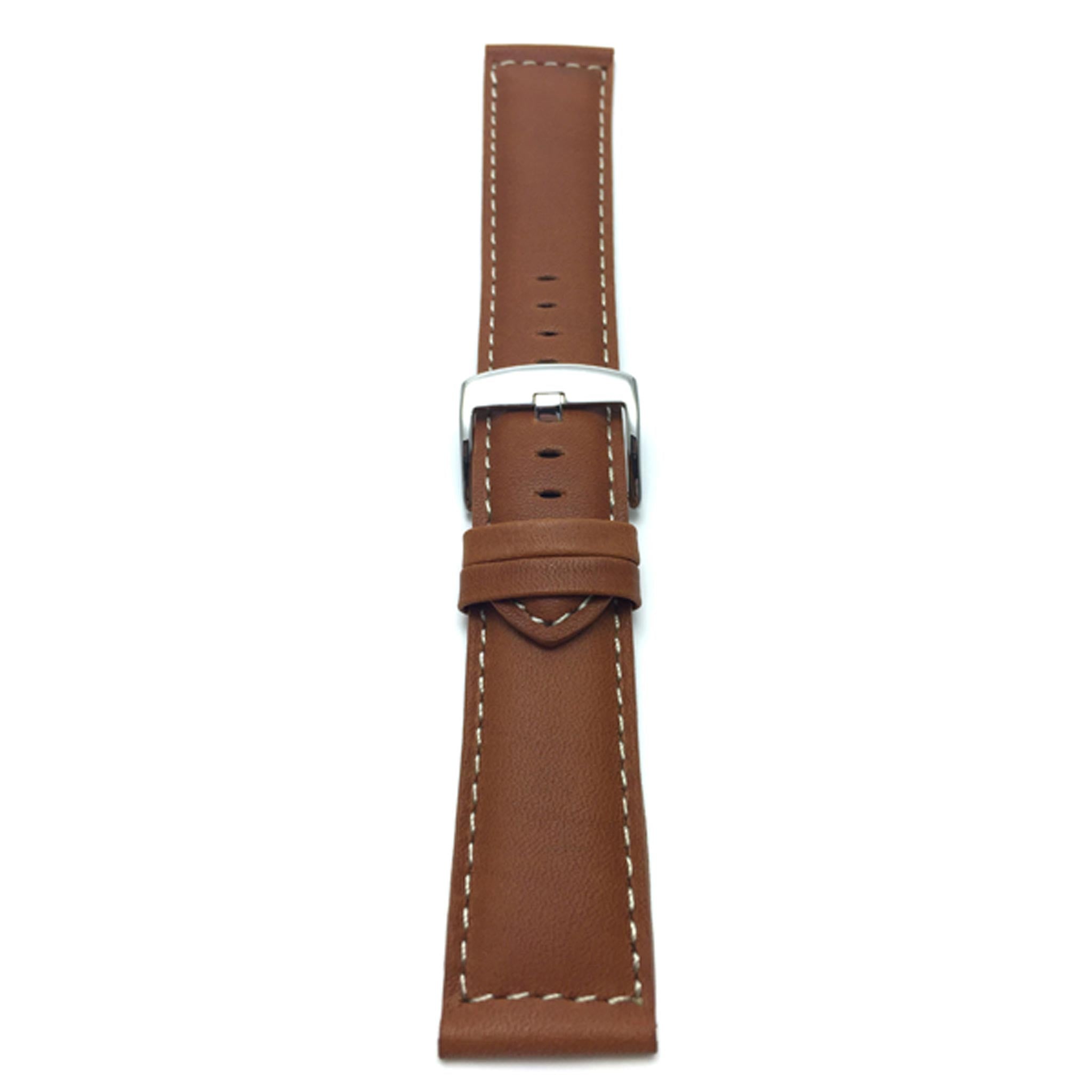 Bandini Mens Leather Watch Band, White Stitch, Padded, Standard & Extra Long (XL) - 18mm to 30mm