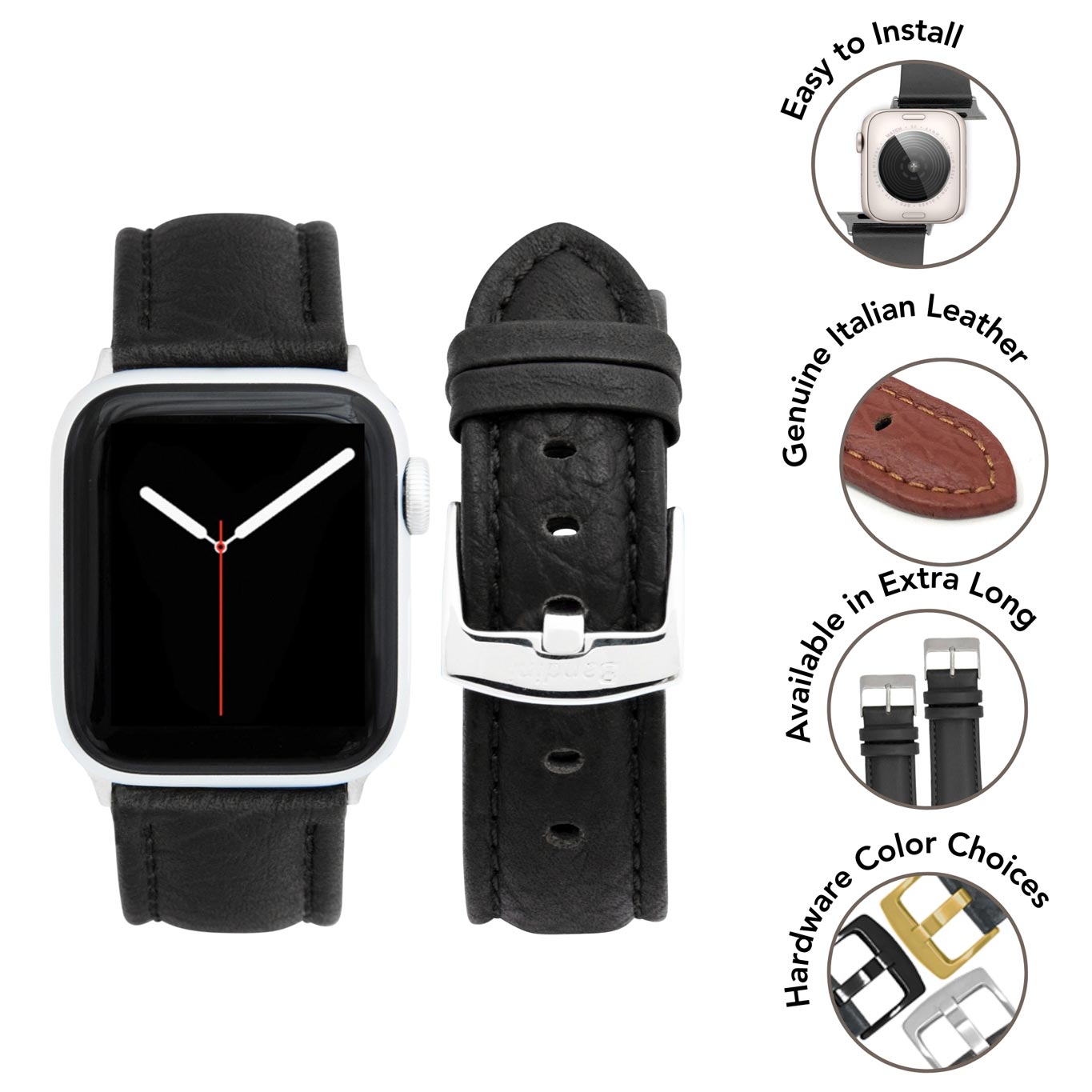 Bandini Mens Classic Padded Leather Watch Band for Apple Watch - Buffalo Pattern