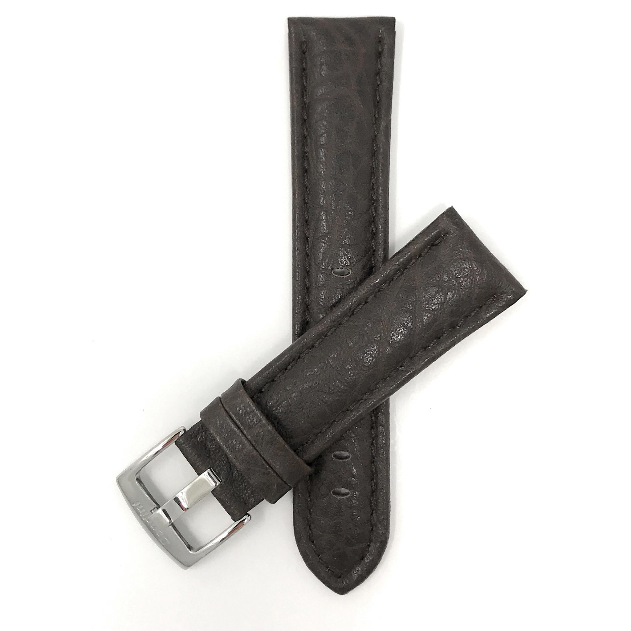 Bandini Mens Leather Watch Band Strap, Buffalo Pattern, Padded, Standard & Extra Long (XL) - 18mm to 30mm