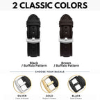 Bandini Mens Leather Watch Band Strap, Buffalo Pattern, Padded, Standard & Extra Long (XL) - 18mm to 30mm