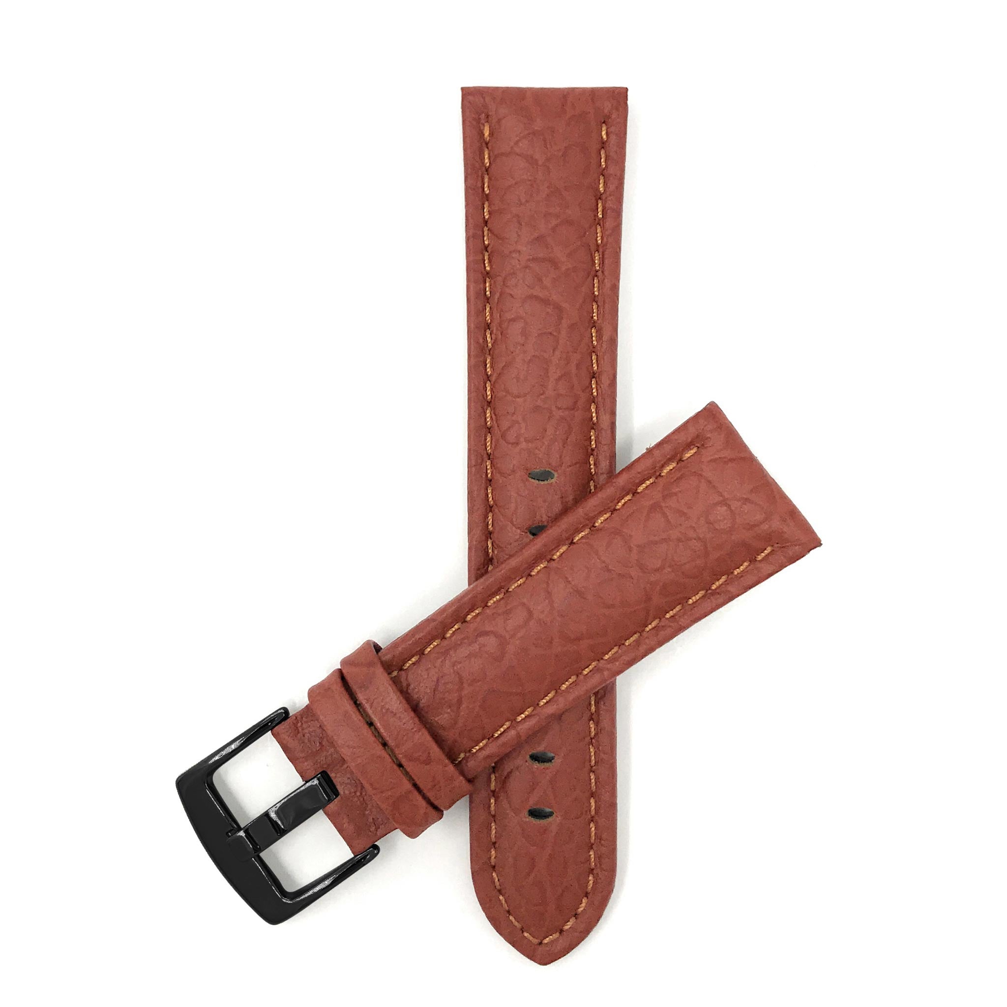Bandini Mens Leather Watch Band Strap, Buffalo Pattern, Padded, Standard & Extra Long (XL) - 18mm to 30mm