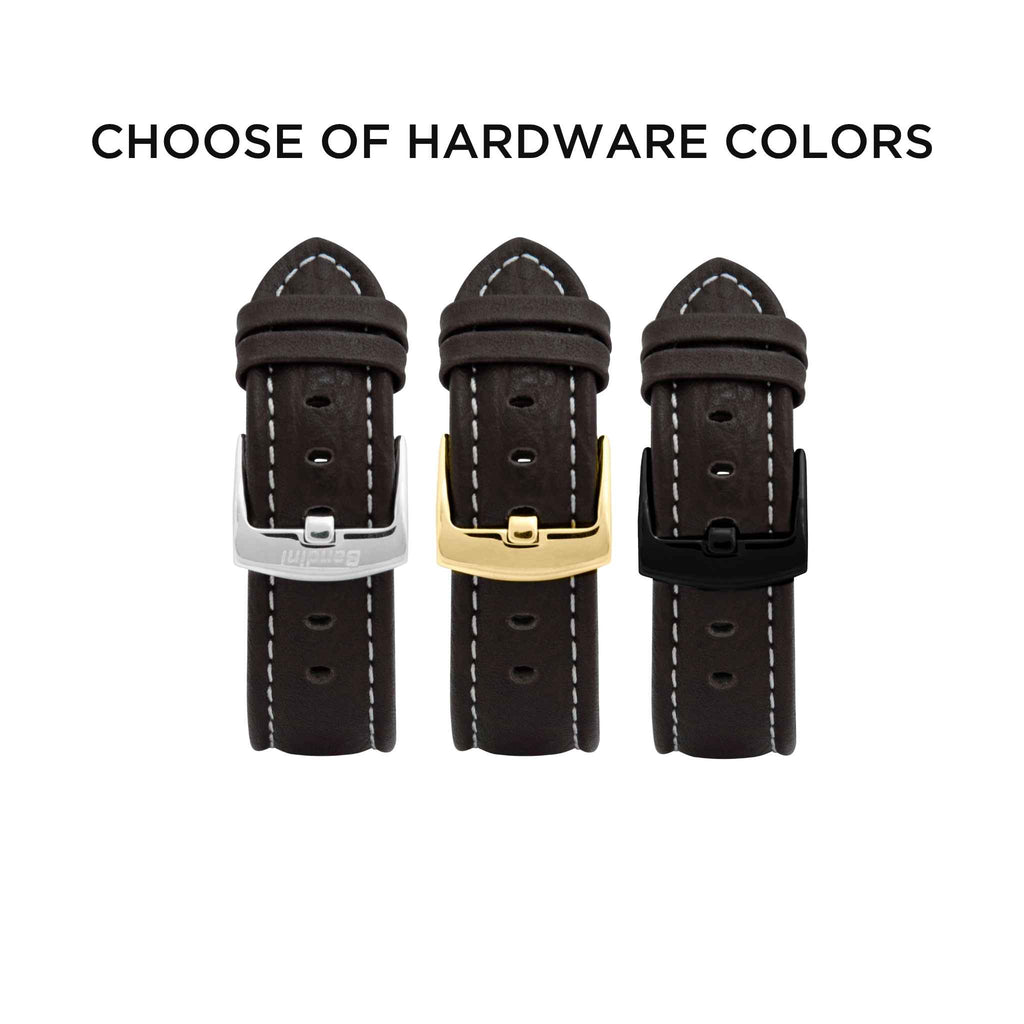 Bandini Mens Classic Padded Leather Watch Band for Apple Watch - Buffalo Pattern, White Stitch