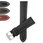 Bandini Mens Leather Band Strap, Buffalo Pattern, White Stitch, Padded, Standard & Extra Long (XL) - 18mm to 30mm