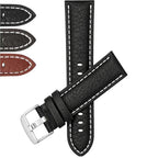 Bandini Mens Leather Band Strap, Buffalo Pattern, White Stitch, Padded, Standard & Extra Long (XL) - 18mm to 30mm