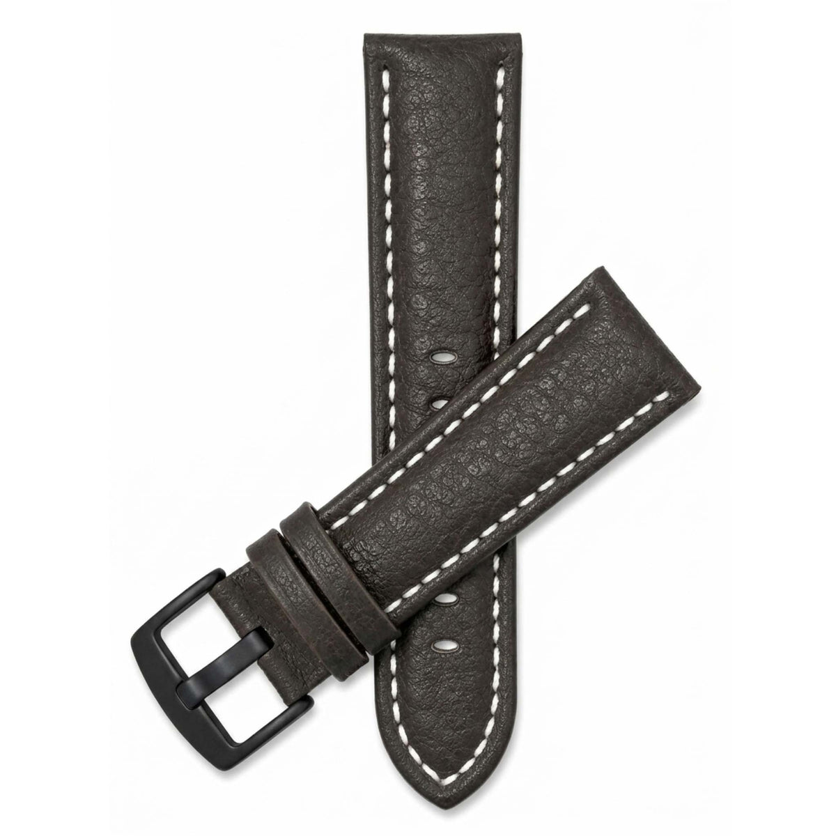 Bandini Mens Leather Band Strap, Buffalo Pattern, White Stitch, Padded, Standard & Extra Long (XL) - 18mm to 30mm