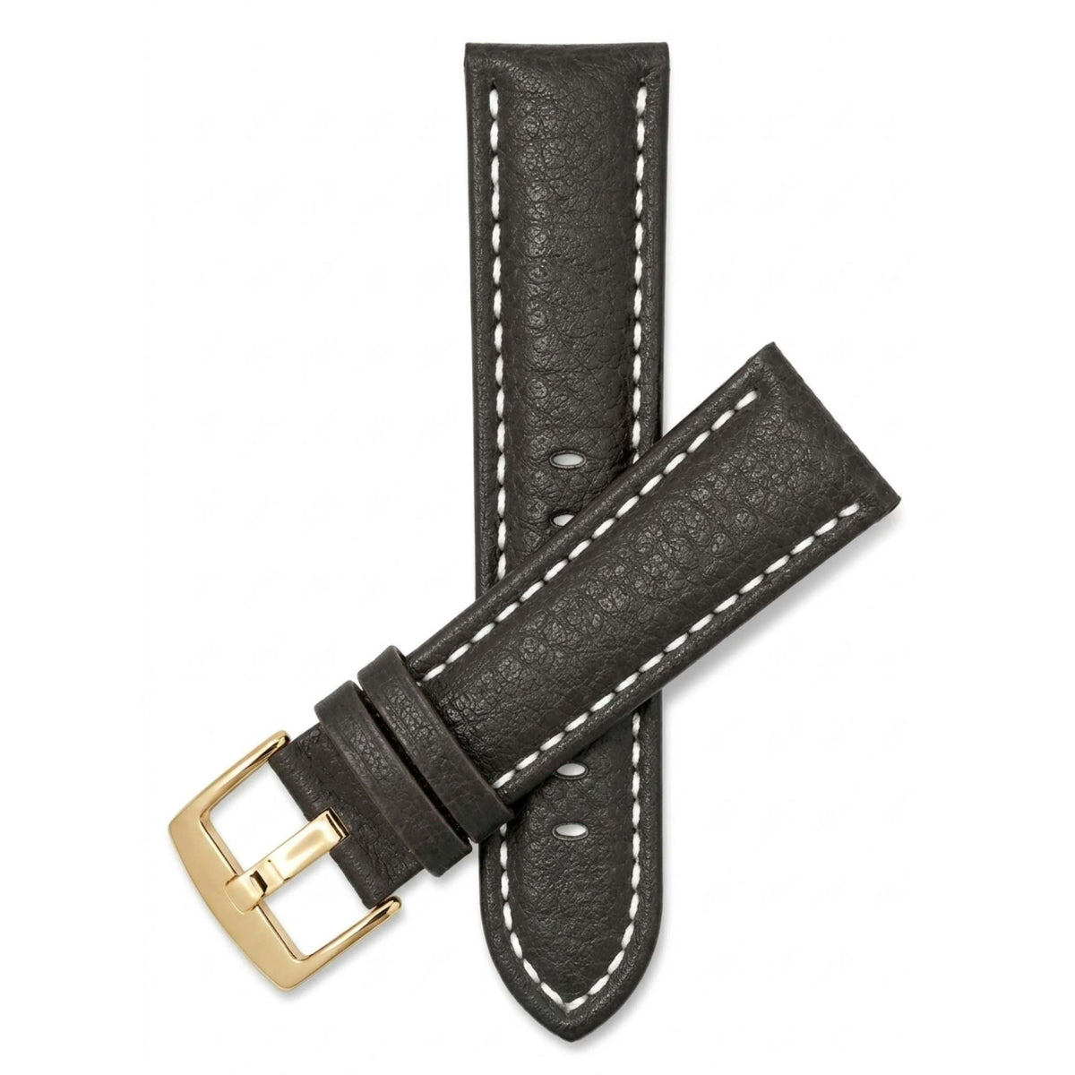 Bandini Mens Leather Band Strap, Buffalo Pattern, White Stitch, Padded, Standard & Extra Long (XL) - 18mm to 30mm