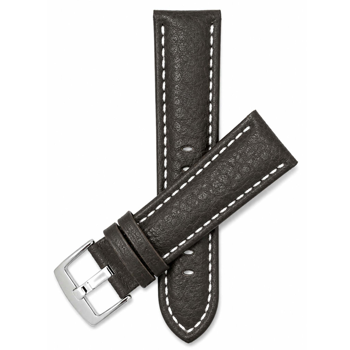 Bandini Mens Leather Band Strap, Buffalo Pattern, White Stitch, Padded, Standard & Extra Long (XL) - 18mm to 30mm