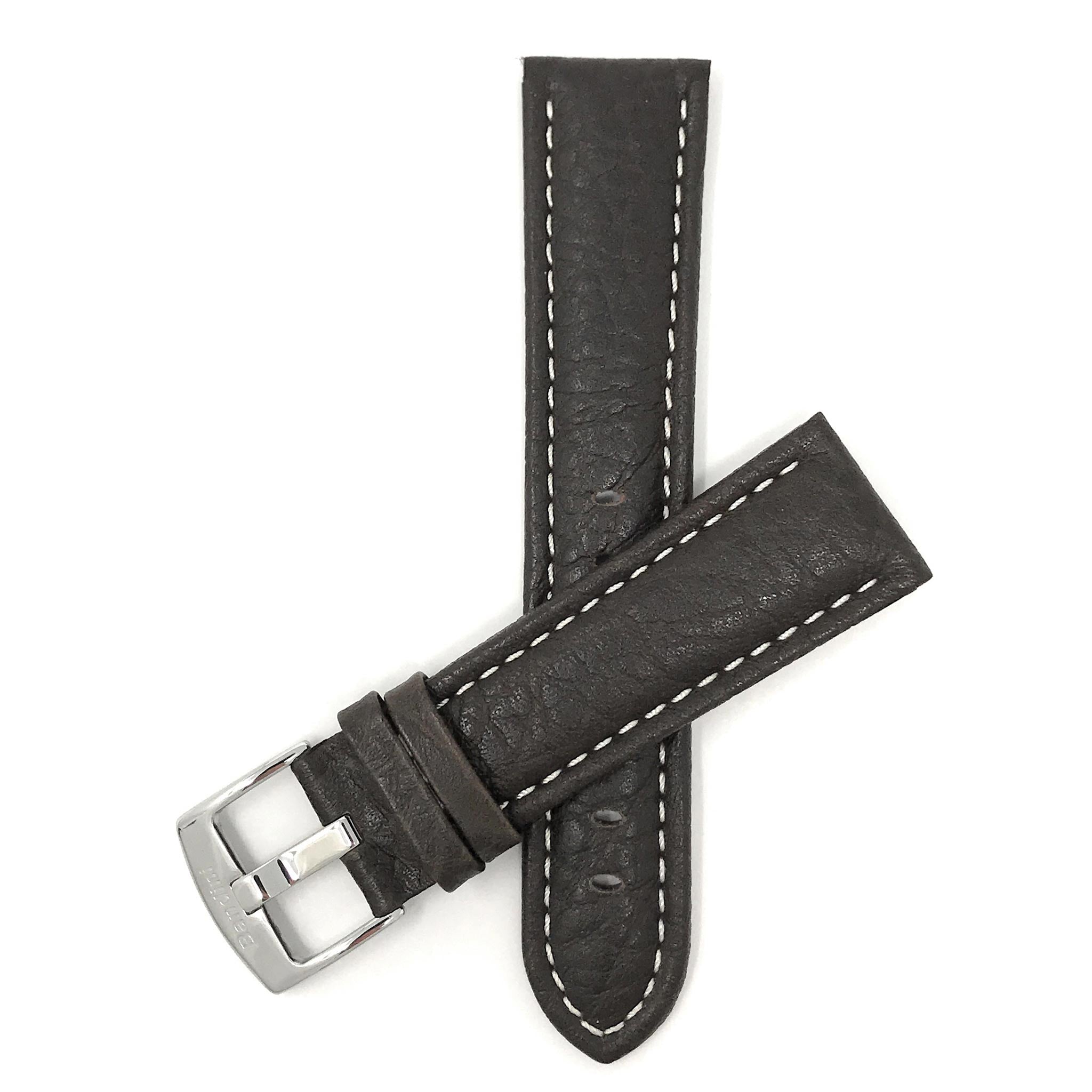 Bandini Mens Leather Band Strap, Buffalo Pattern, White Stitch, Padded, Standard & Extra Long (XL) - 18mm to 30mm