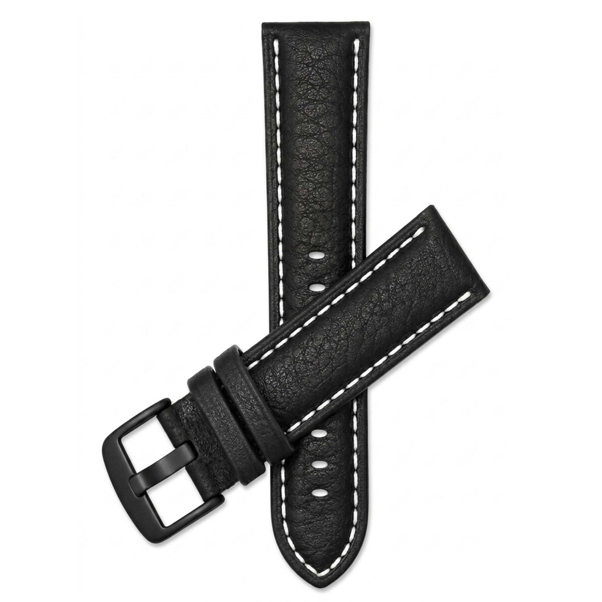 Bandini Mens Leather Band Strap, Buffalo Pattern, White Stitch, Padded, Standard & Extra Long (XL) - 18mm to 30mm