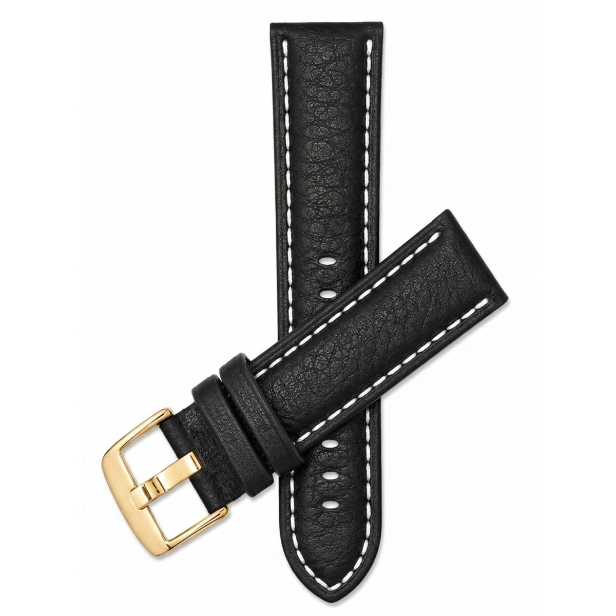 Bandini Mens Leather Band Strap, Buffalo Pattern, White Stitch, Padded, Standard & Extra Long (XL) - 18mm to 30mm