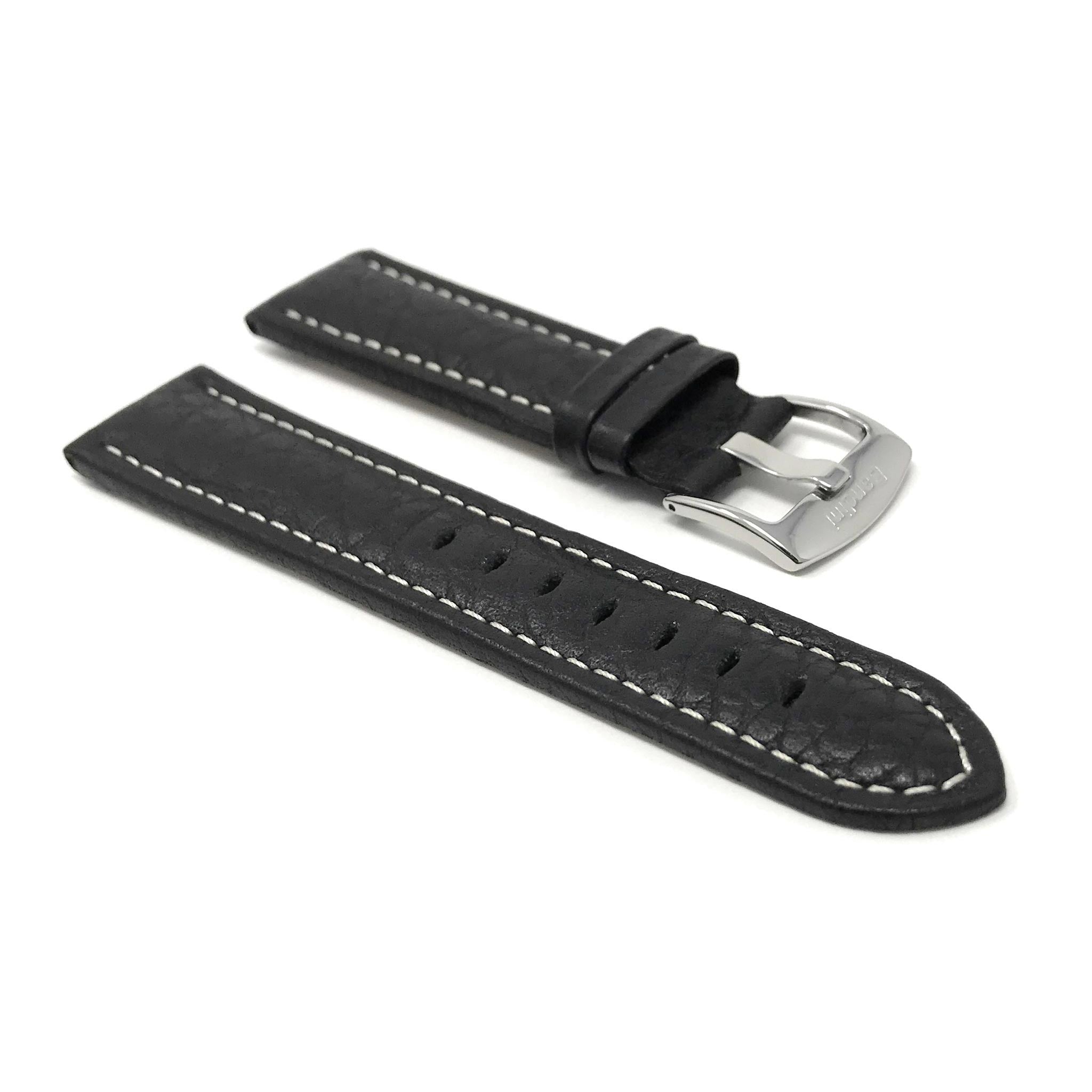 Bandini Mens Leather Band Strap, Buffalo Pattern, White Stitch, Padded, Standard & Extra Long (XL) - 18mm to 30mm