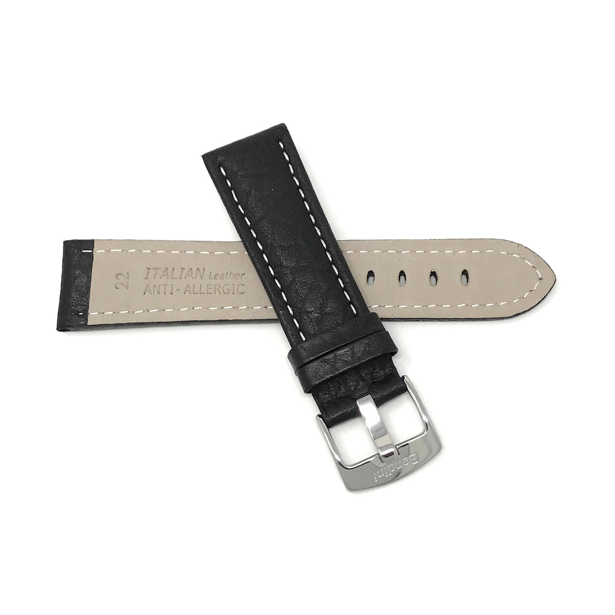 Bandini Mens Leather Band Strap, Buffalo Pattern, White Stitch, Padded, Standard & Extra Long (XL) - 18mm to 30mm