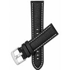 Bandini Mens Leather Band Strap, Buffalo Pattern, White Stitch, Padded, Standard & Extra Long (XL) - 18mm to 30mm