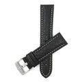 Bandini Mens Leather Band Strap, Buffalo Pattern, White Stitch, Padded, Standard & Extra Long (XL) - 18mm to 30mm