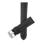 Bandini Mens Leather Band Strap, Buffalo Pattern, White Stitch, Padded, Standard & Extra Long (XL) - 18mm to 30mm