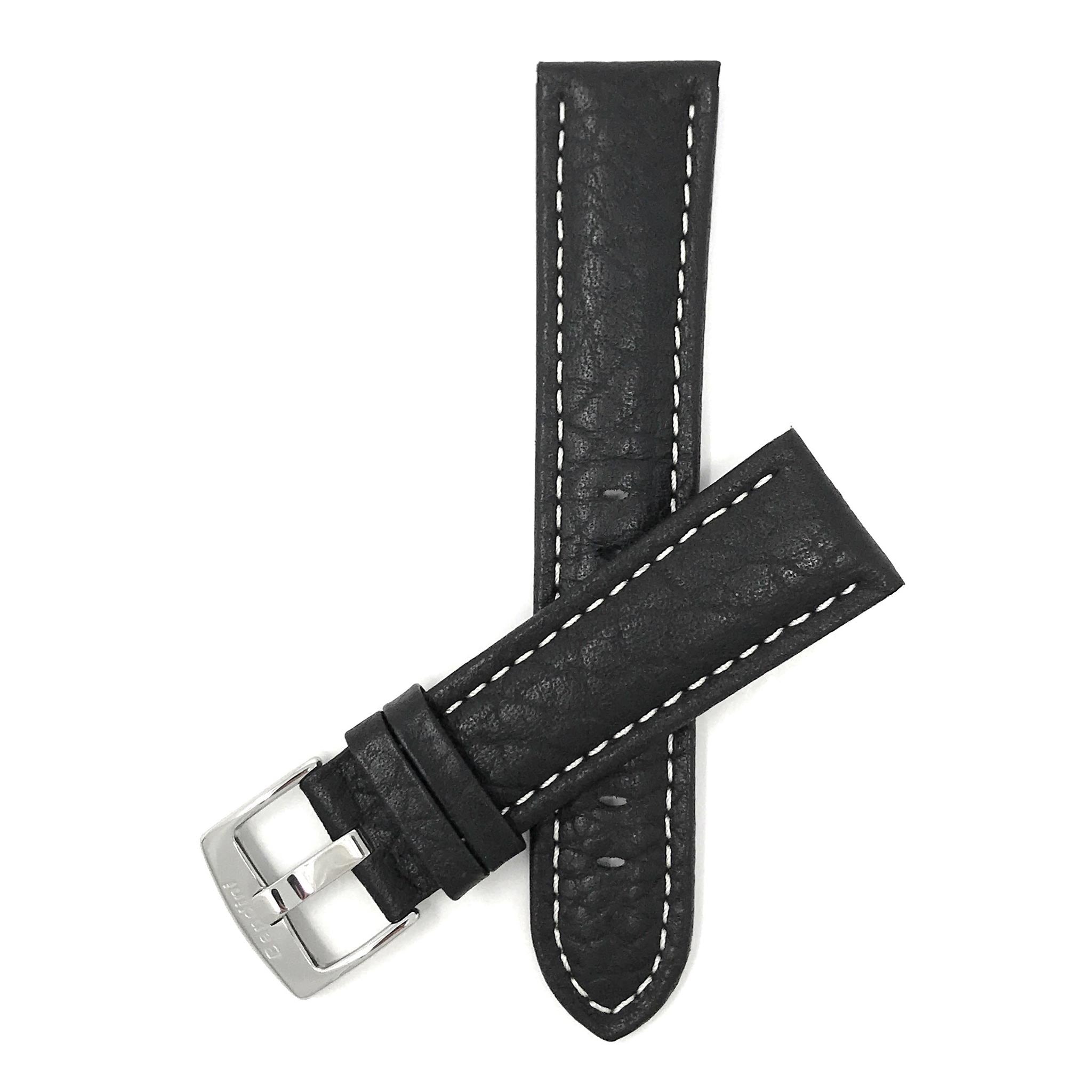 Bandini Mens Leather Band Strap, Buffalo Pattern, White Stitch, Padded, Standard & Extra Long (XL) - 18mm to 30mm