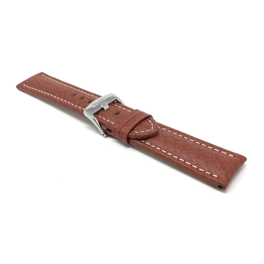 Bandini Mens Leather Band Strap, Buffalo Pattern, White Stitch, Padded, Standard & Extra Long (XL) - 18mm to 30mm