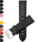 Bandini Leather Racing Rally Watch Band – 18mm 20mm 22mm 24mm - Silver Buckle