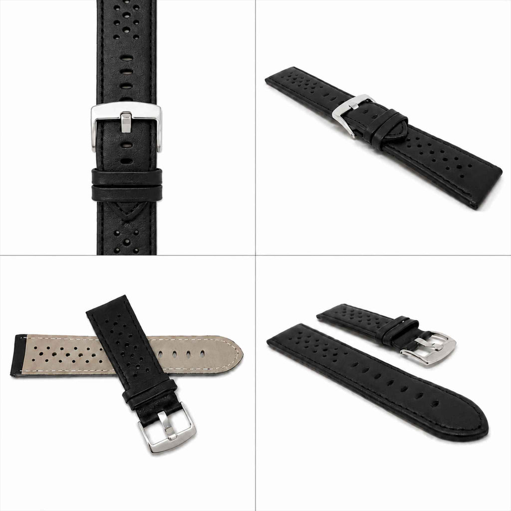 Bandini Leather Racing Rally Watch Band – 18mm 20mm 22mm 24mm - Silver Buckle