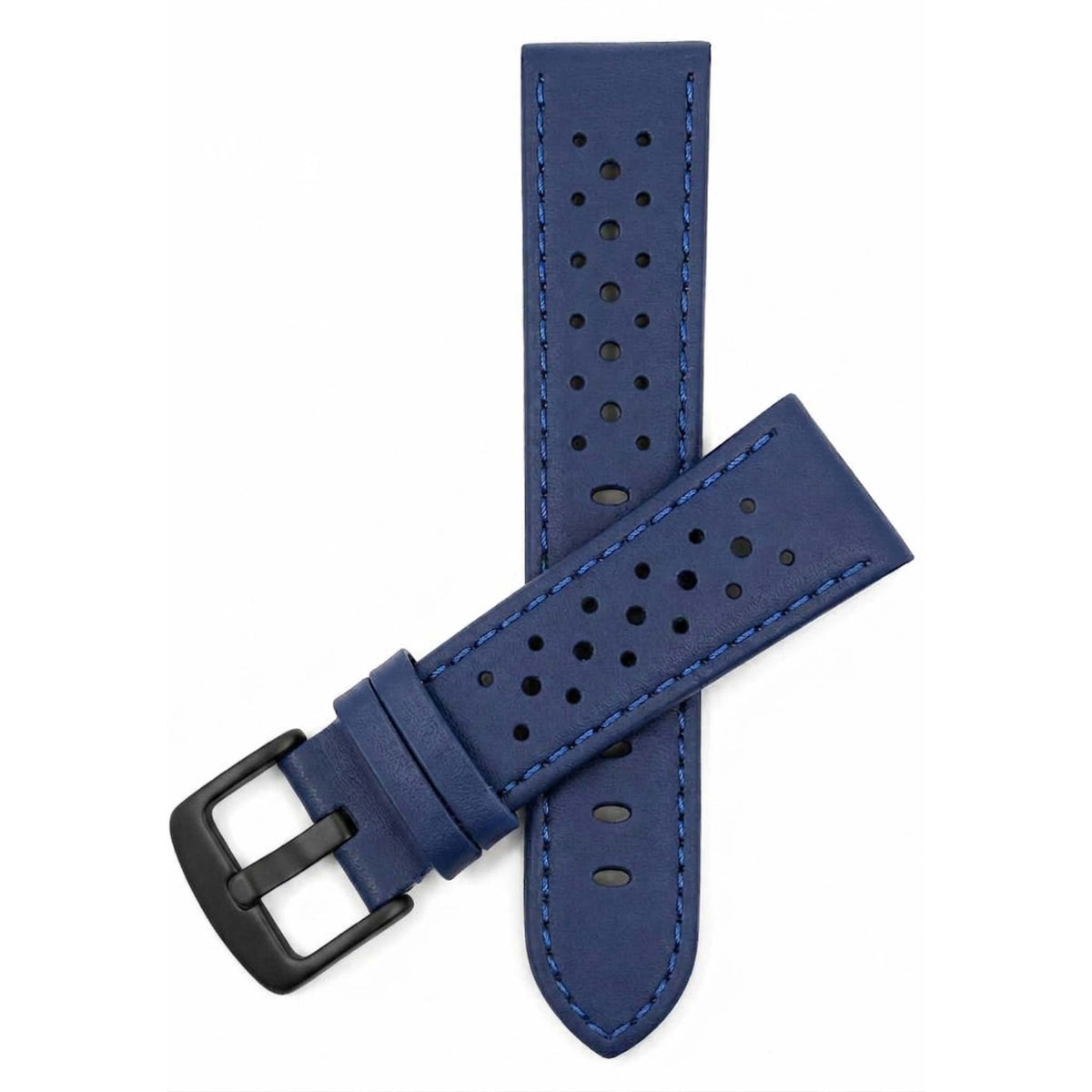 Bandini Leather Racing Rally Watch Band – 18mm 20mm 22mm 24mm - Black Buckle