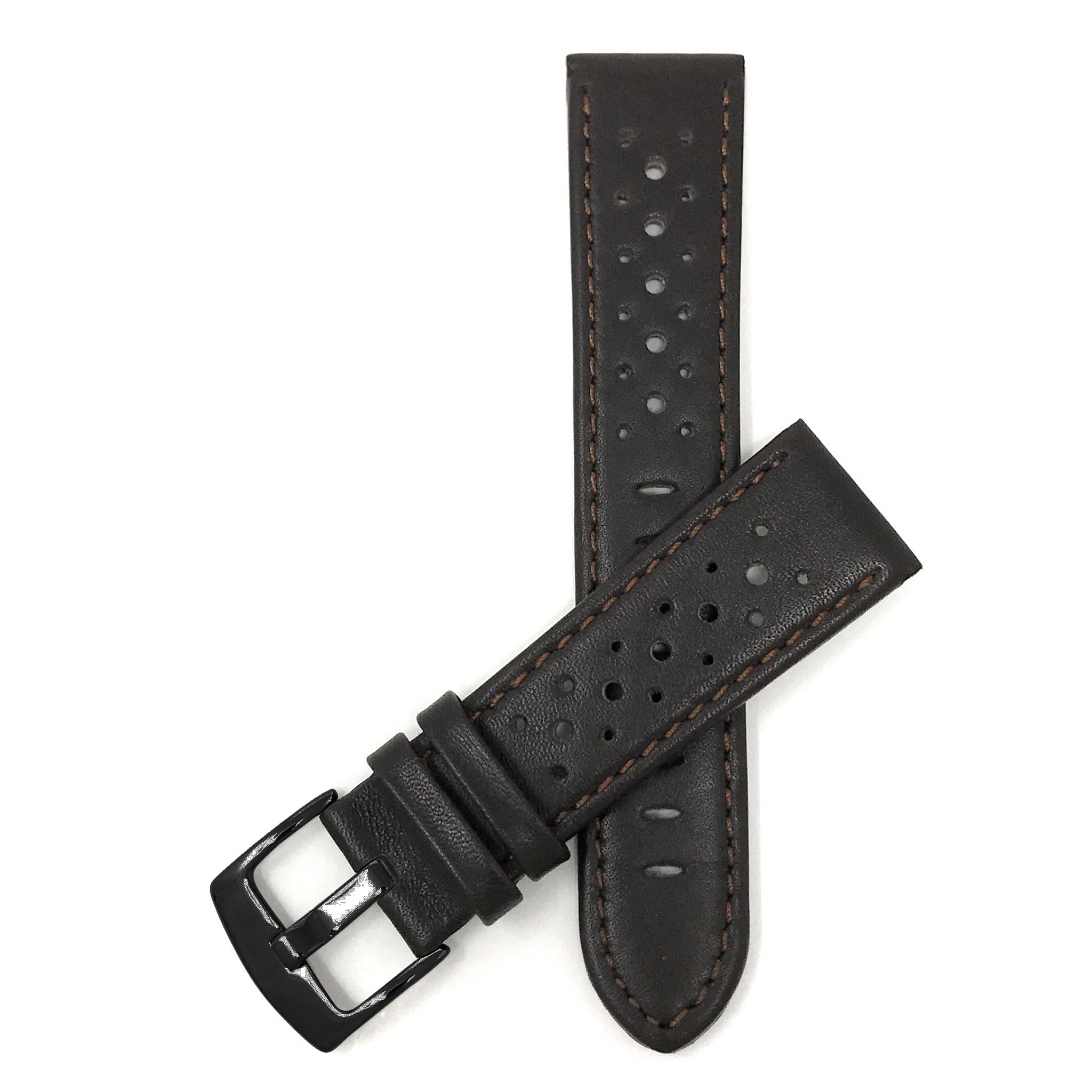Bandini Leather Racing Rally Watch Band – 18mm 20mm 22mm 24mm - Black Buckle