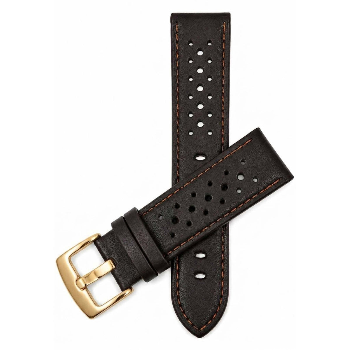 Bandini Leather Racing Rally Watch Band – 18mm 20mm 22mm 24mm - Gold Buckle