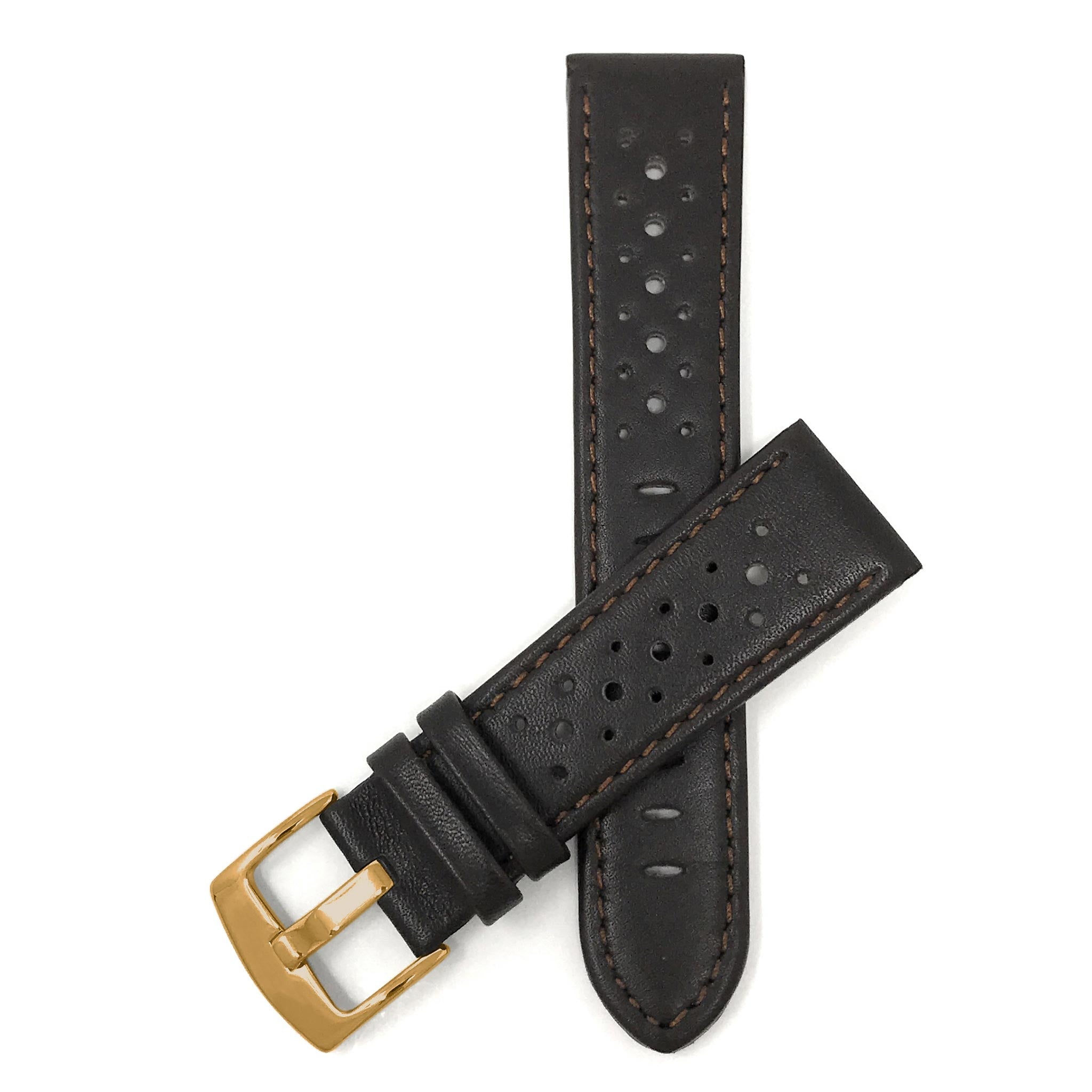 Bandini Leather Racing Rally Watch Band – 18mm 20mm 22mm 24mm - Gold Buckle