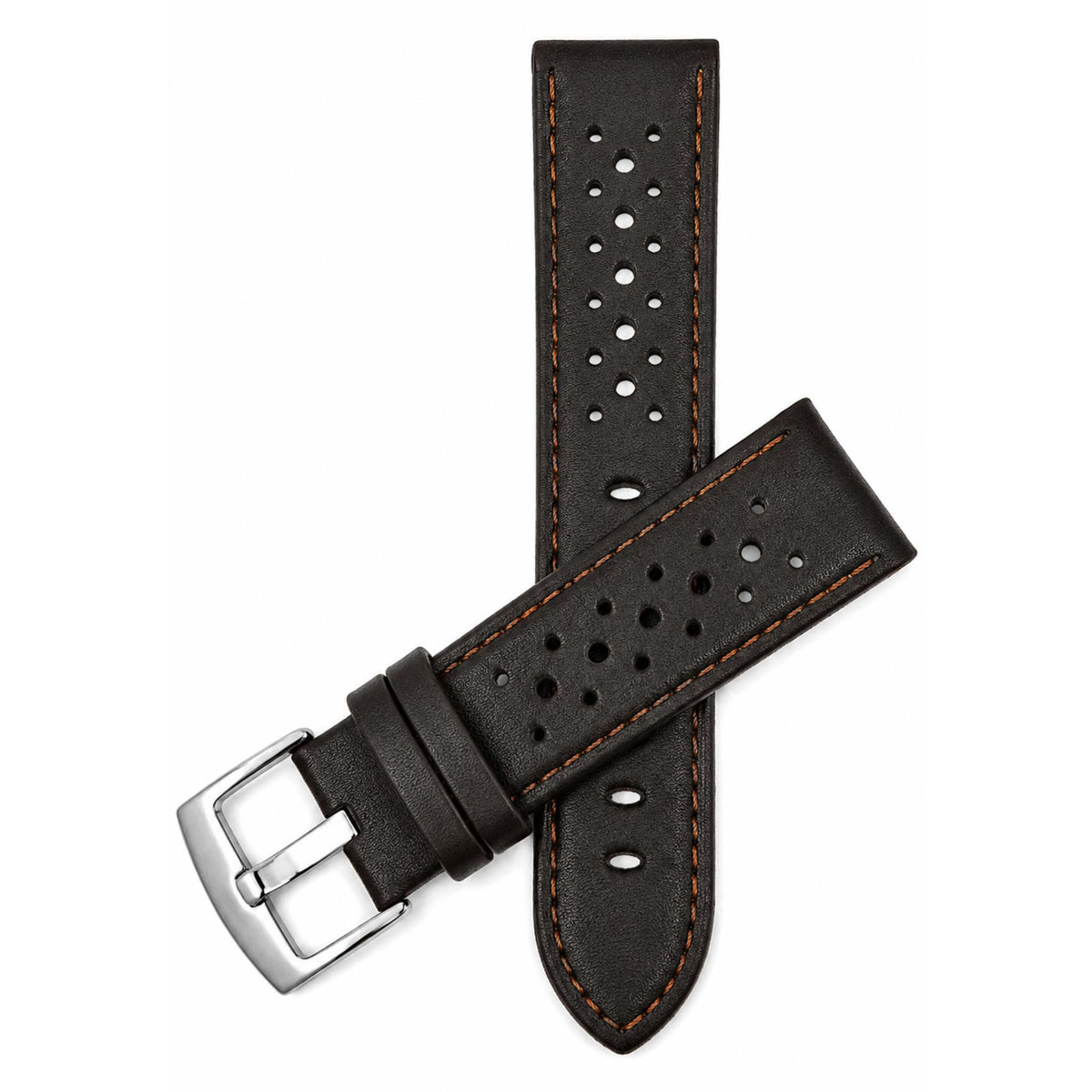 Bandini Leather Racing Rally Watch Band – 18mm 20mm 22mm 24mm - Silver Buckle