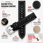 Bandini Leather Racing Rally Watch Band – 18mm 20mm 22mm 24mm - Silver Buckle