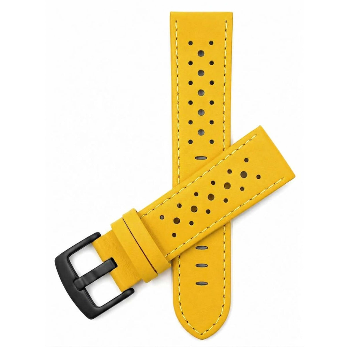 Bandini Leather Racing Rally Watch Band – 18mm 20mm 22mm 24mm - Black Buckle