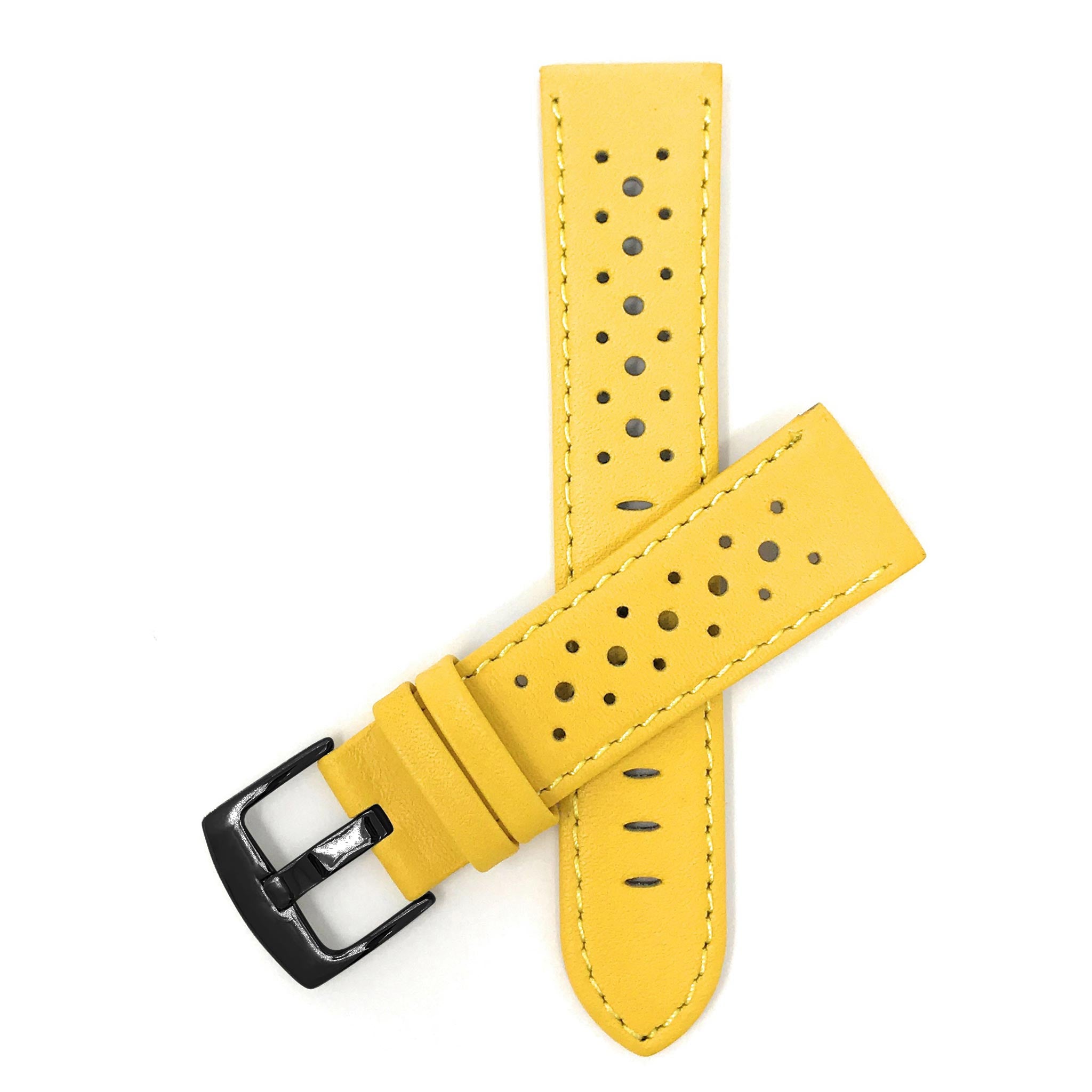 Bandini Leather Racing Rally Watch Band – 18mm 20mm 22mm 24mm - Black Buckle