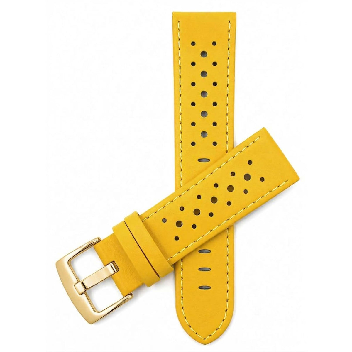 Bandini Leather Racing Rally Watch Band – 18mm 20mm 22mm 24mm - Gold Buckle