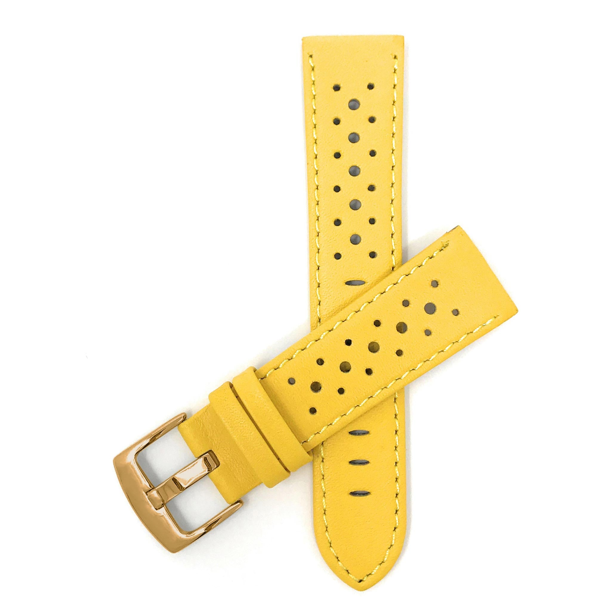 Bandini Leather Racing Rally Watch Band – 18mm 20mm 22mm 24mm - Gold Buckle