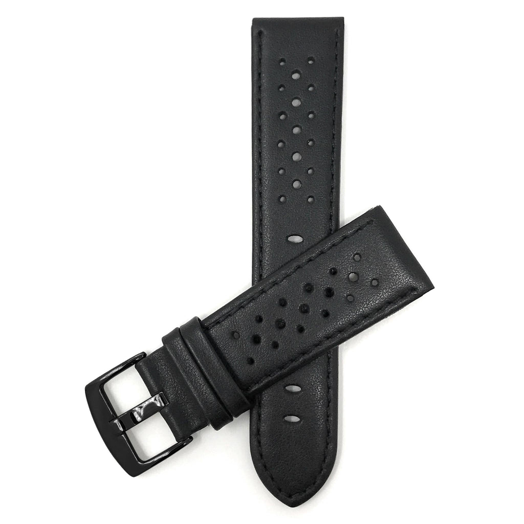 Bandini Leather Racing Rally Watch Band – 18mm 20mm 22mm 24mm - Black Buckle