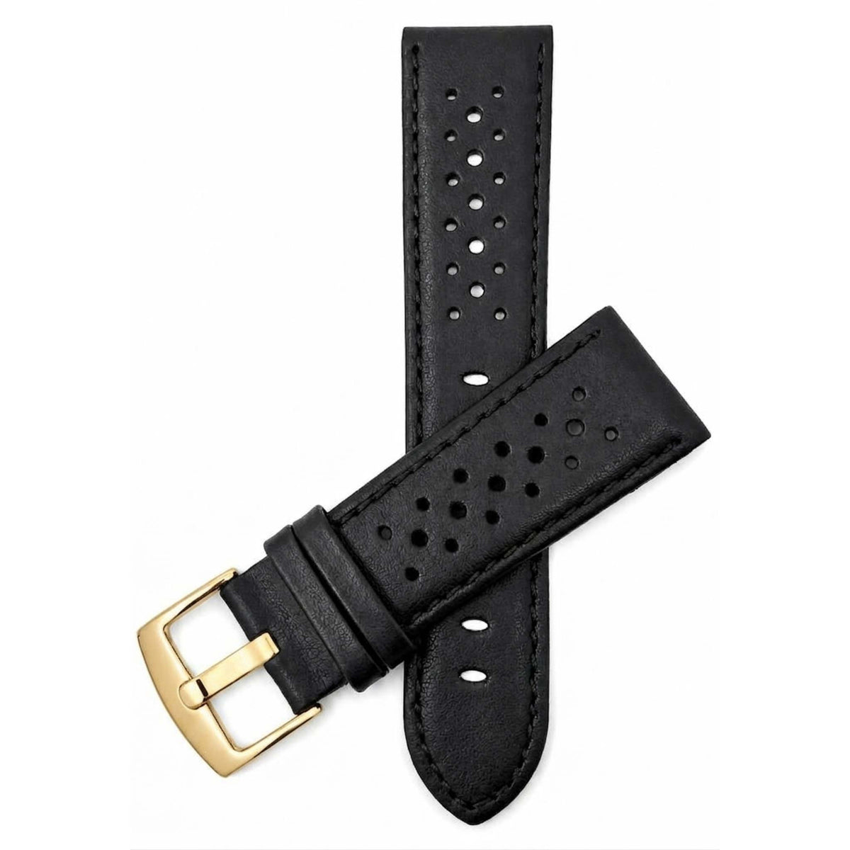 Bandini Leather Racing Rally Watch Band – 18mm 20mm 22mm 24mm - Gold Buckle