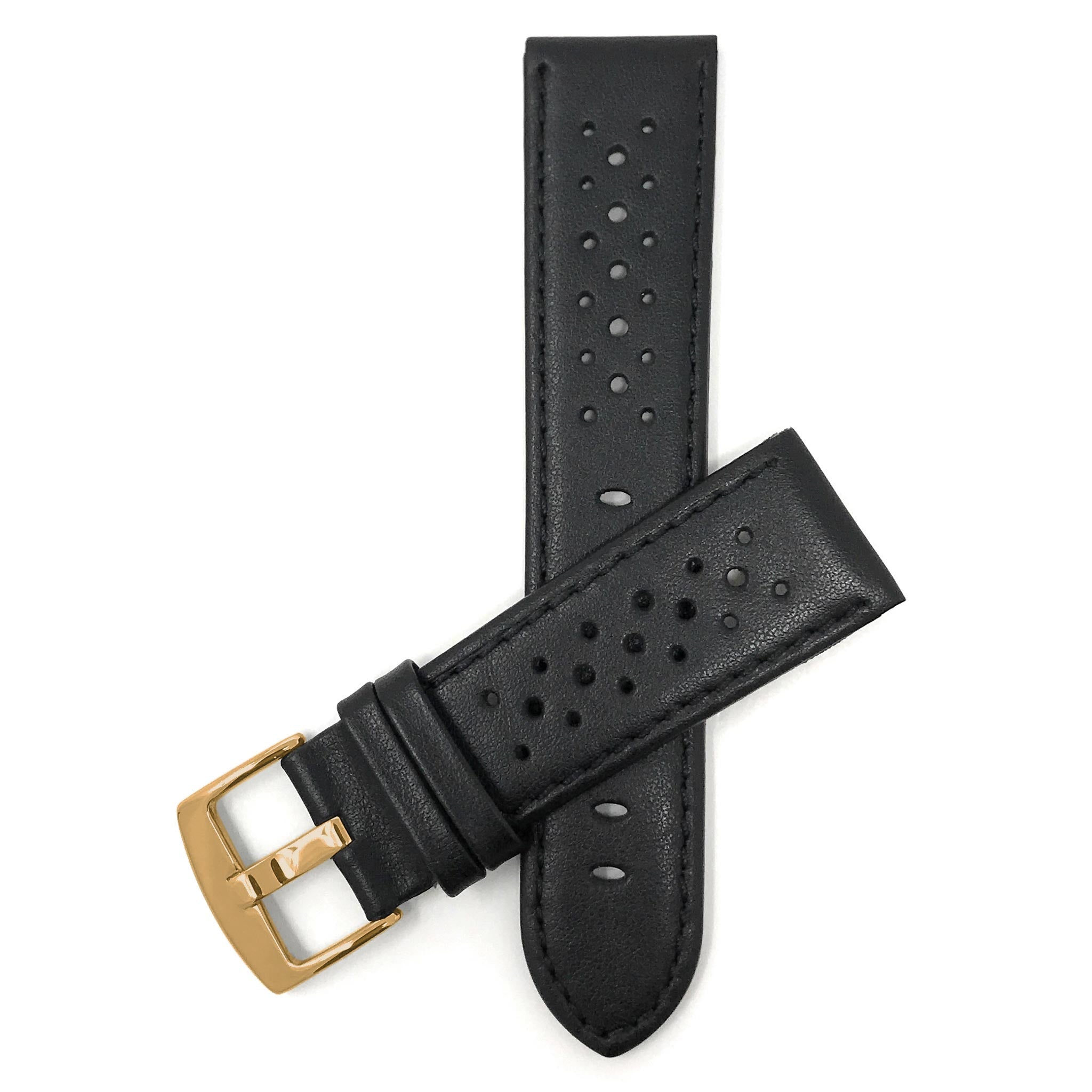 Bandini Leather Racing Rally Watch Band – 18mm 20mm 22mm 24mm - Gold Buckle