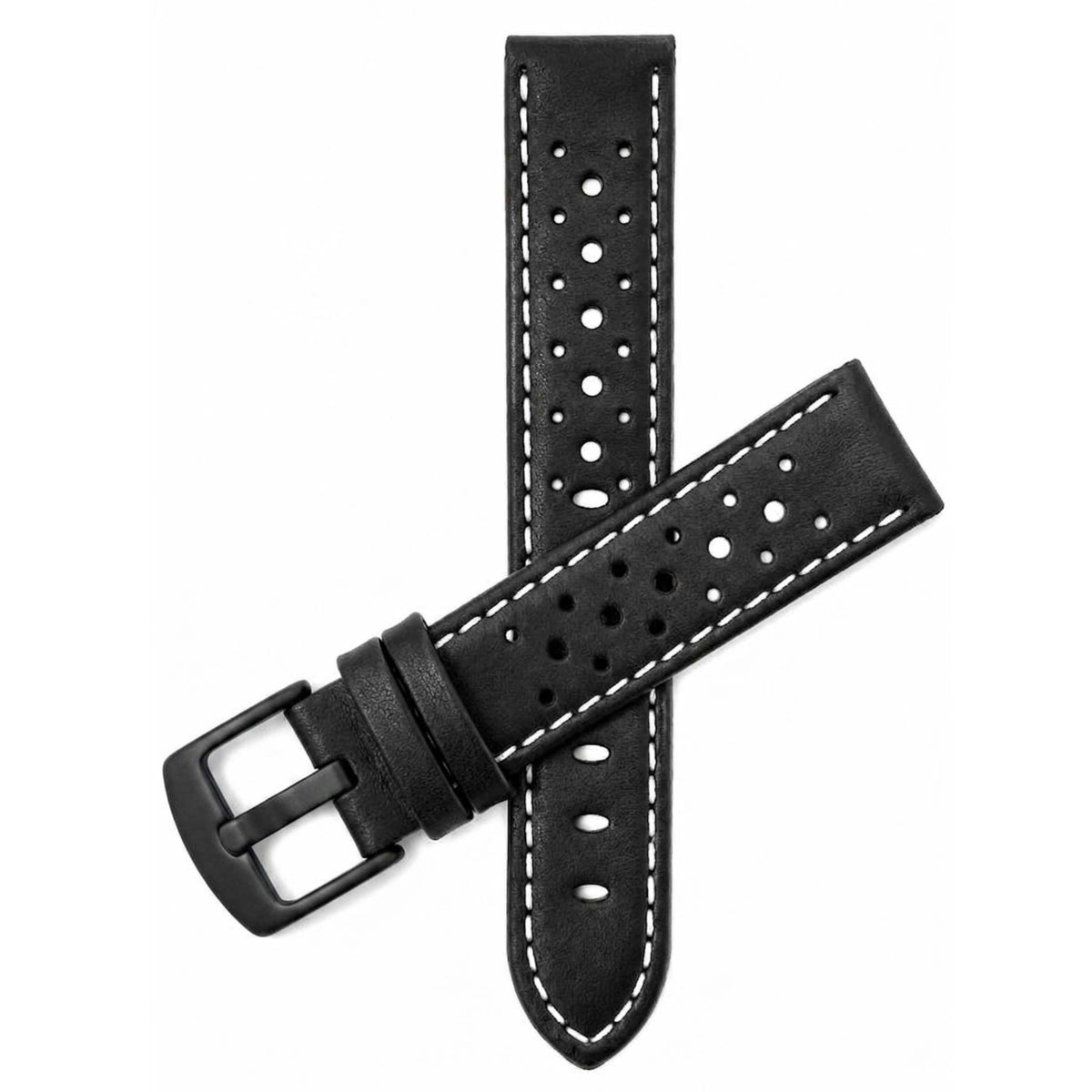 Bandini Leather Racing Rally Watch Band – 18mm 20mm 22mm 24mm - Black Buckle