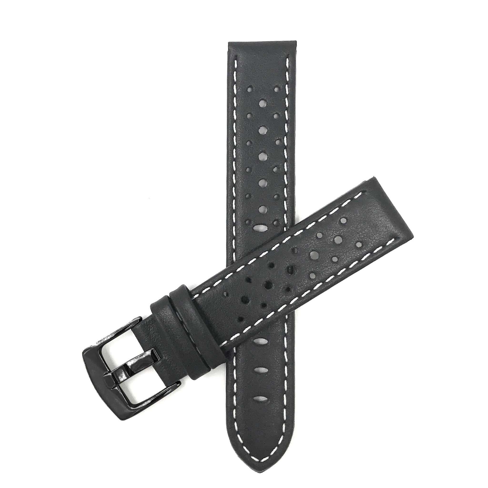 Bandini Leather Racing Rally Watch Band – 18mm 20mm 22mm 24mm - Black Buckle