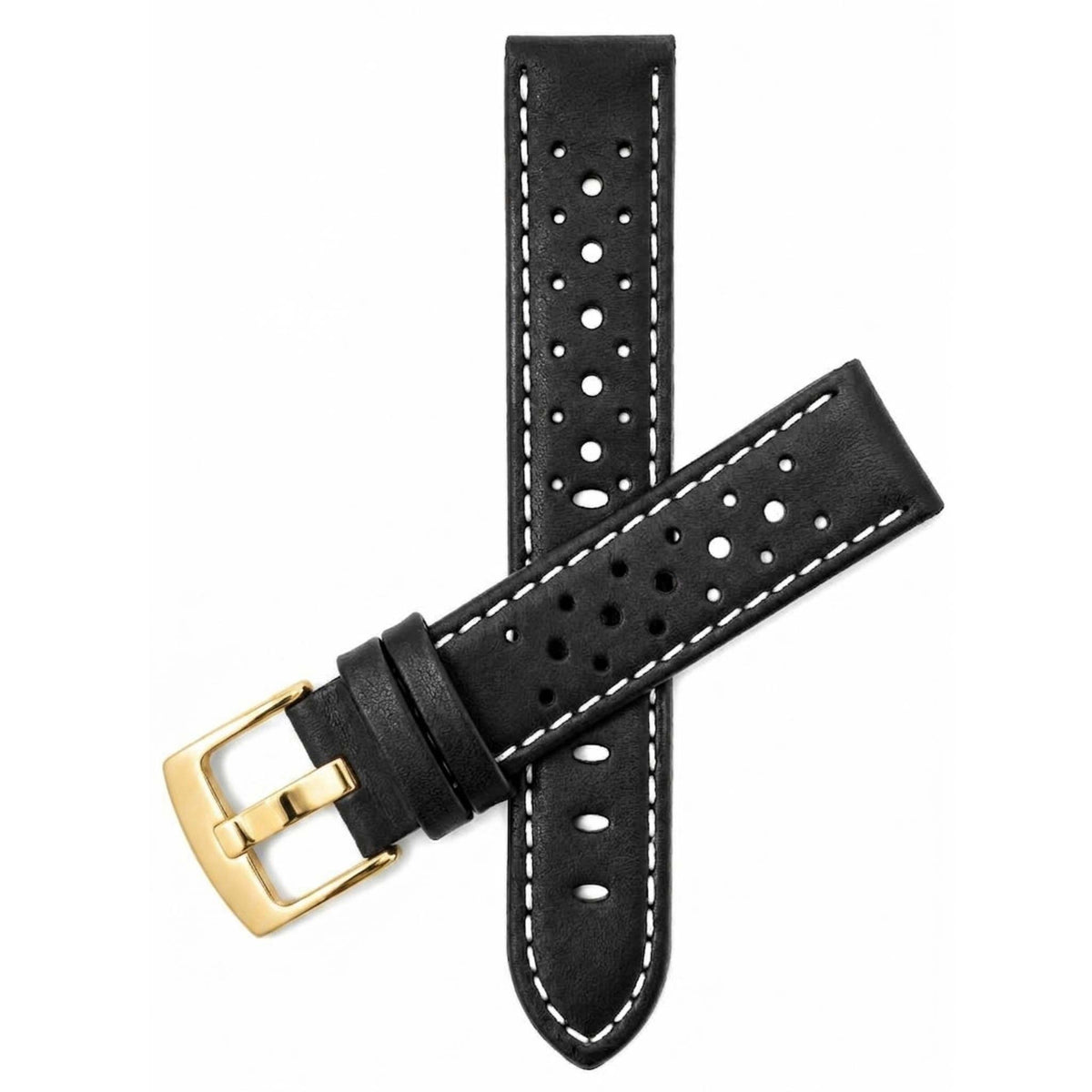 Bandini Leather Racing Rally Watch Band – 18mm 20mm 22mm 24mm - Gold Buckle