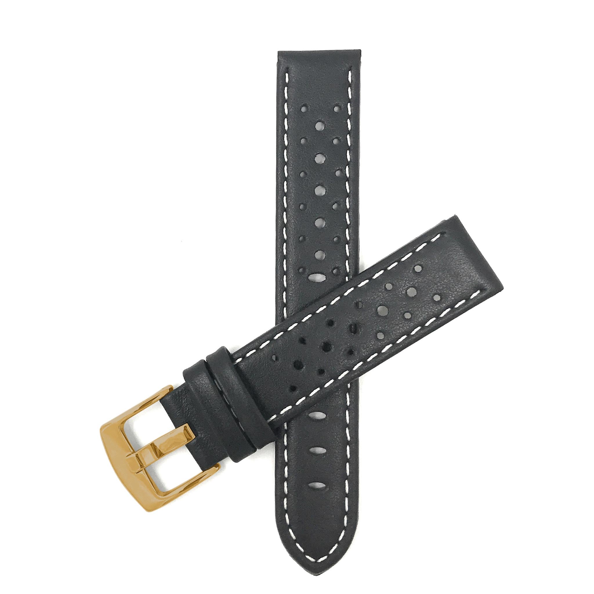 Bandini Leather Racing Rally Watch Band – 18mm 20mm 22mm 24mm - Gold Buckle