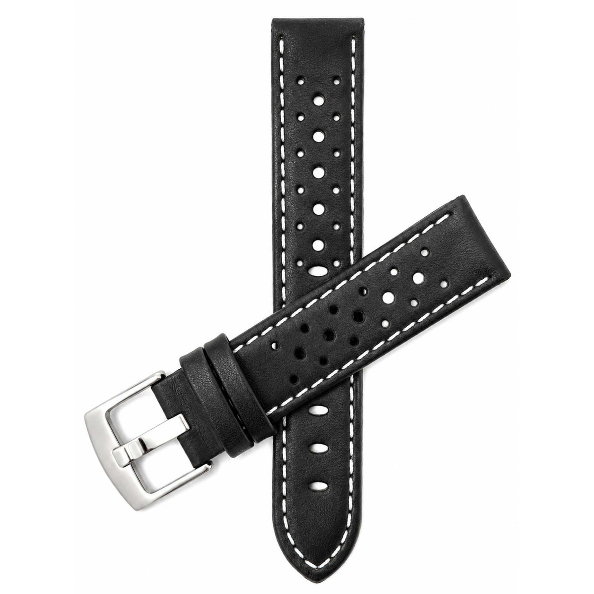 Bandini Leather Racing Rally Watch Band – 18mm 20mm 22mm 24mm - Silver Buckle