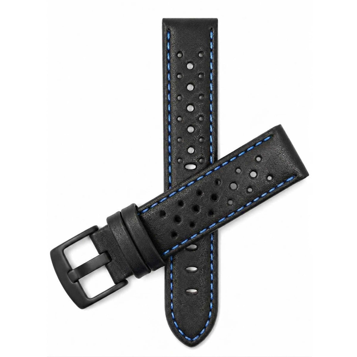 Bandini Leather Racing Rally Watch Band – 18mm 20mm 22mm 24mm - Black Buckle