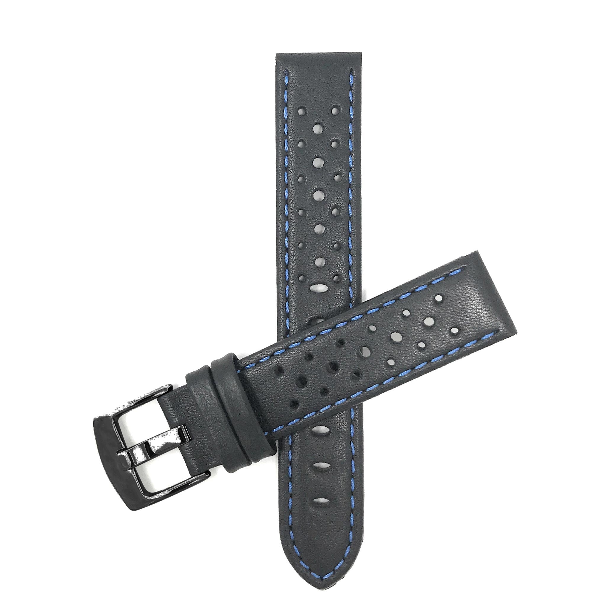Bandini Leather Racing Rally Watch Band – 18mm 20mm 22mm 24mm - Black Buckle