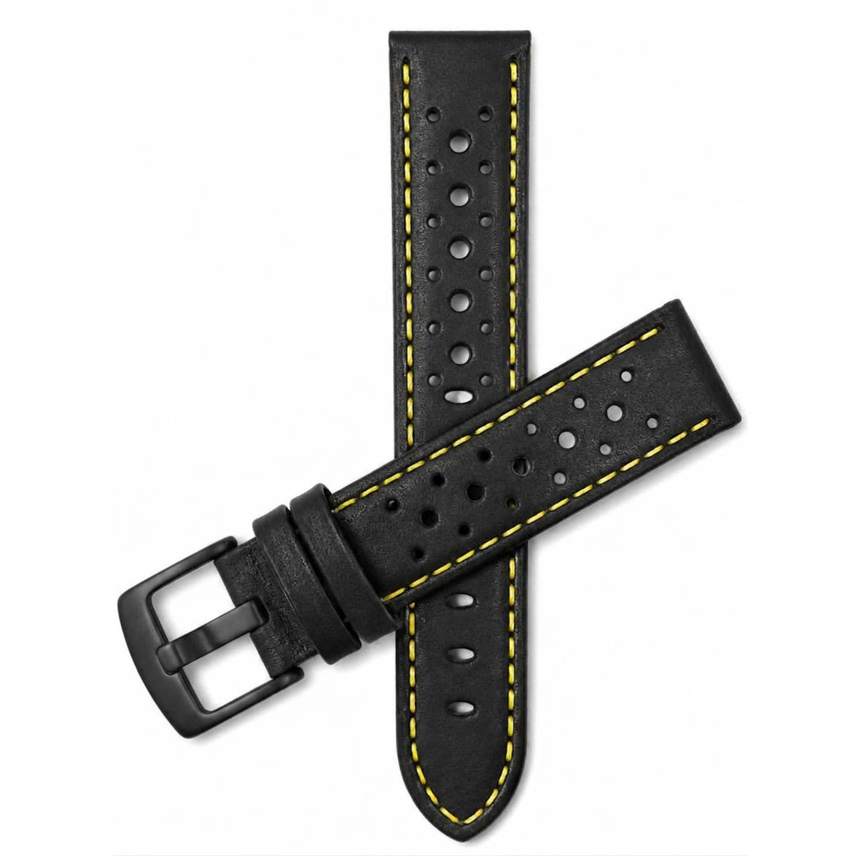 Bandini Leather Racing Rally Watch Band – 18mm 20mm 22mm 24mm - Black Buckle