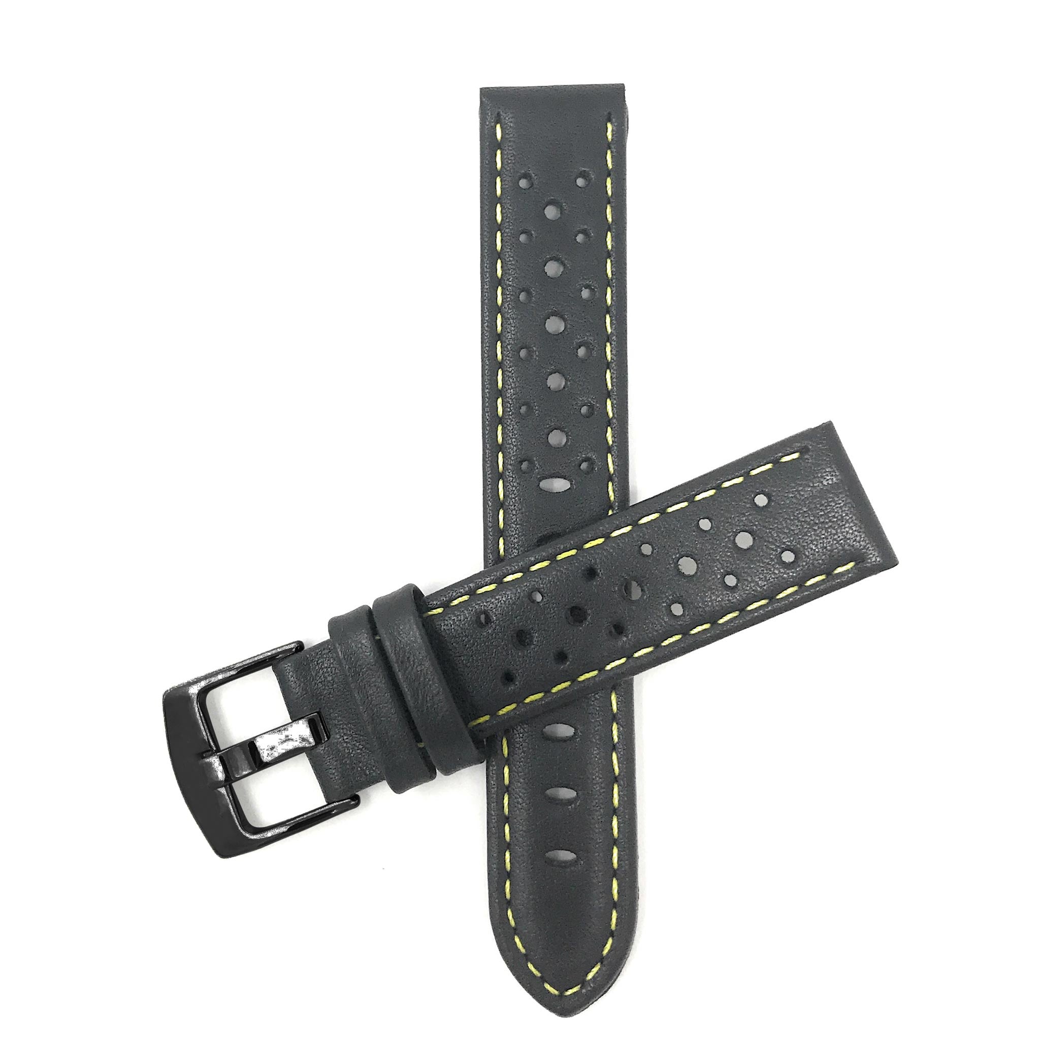 Bandini Leather Racing Rally Watch Band – 18mm 20mm 22mm 24mm - Black Buckle