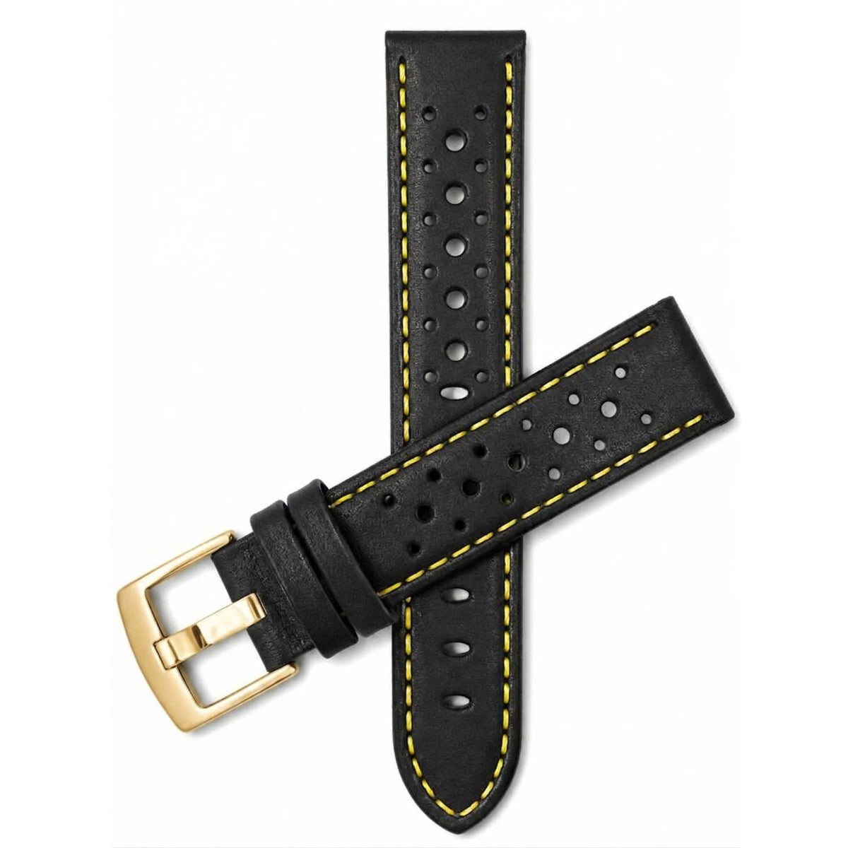 Bandini Leather Racing Rally Watch Band – 18mm 20mm 22mm 24mm - Gold Buckle