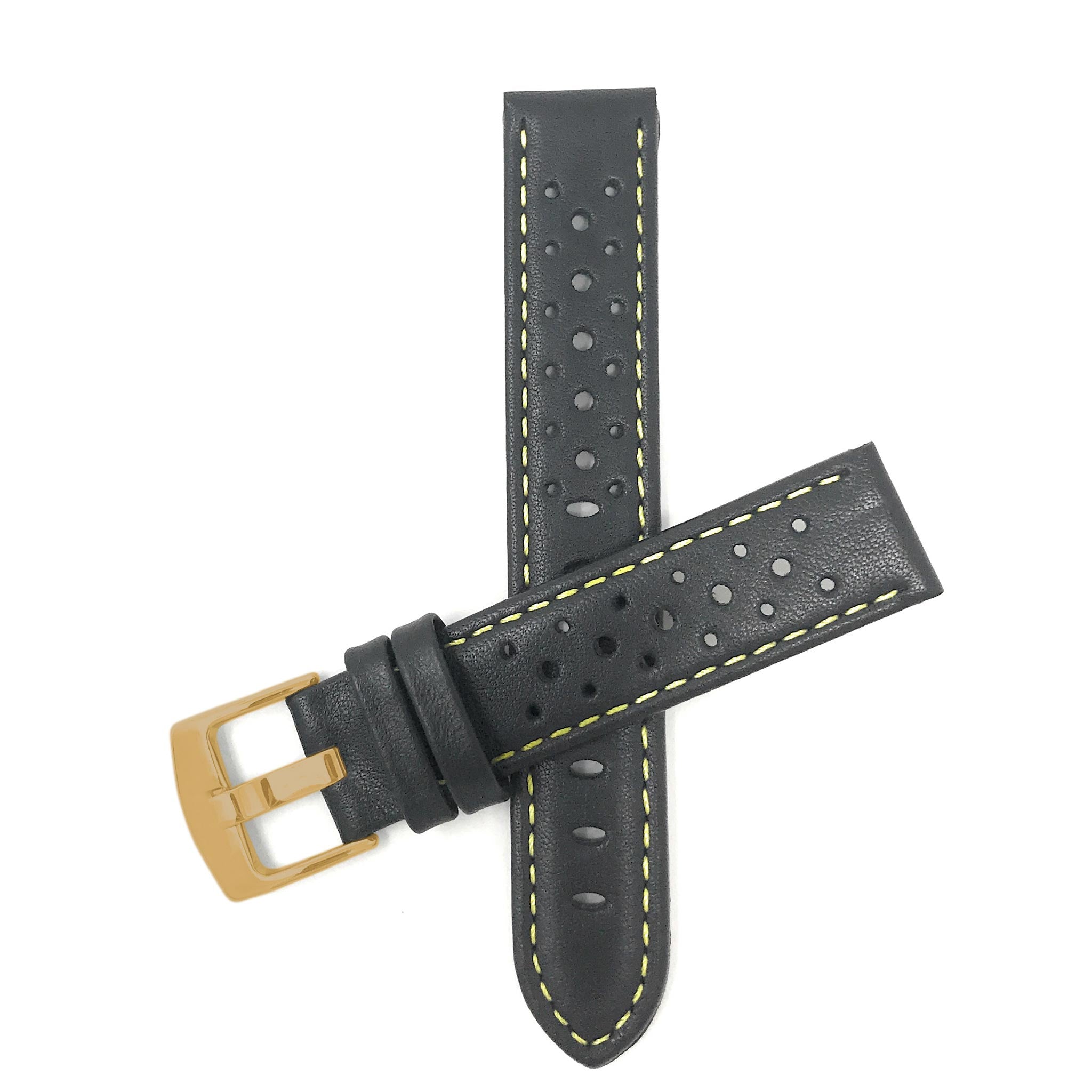 Bandini Leather Racing Rally Watch Band – 18mm 20mm 22mm 24mm - Gold Buckle