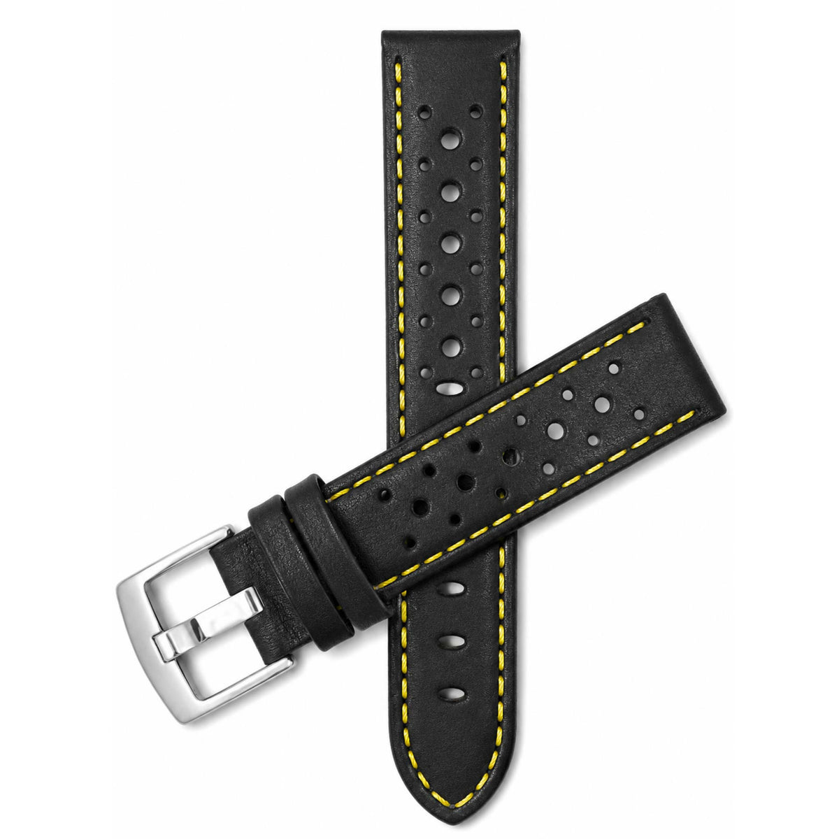 Bandini Leather Racing Rally Watch Band – 18mm 20mm 22mm 24mm - Silver Buckle