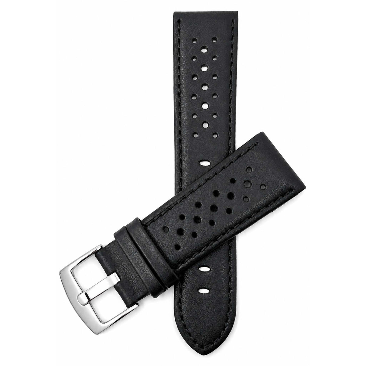 Bandini Leather Racing Rally Watch Band – 18mm 20mm 22mm 24mm - Silver Buckle