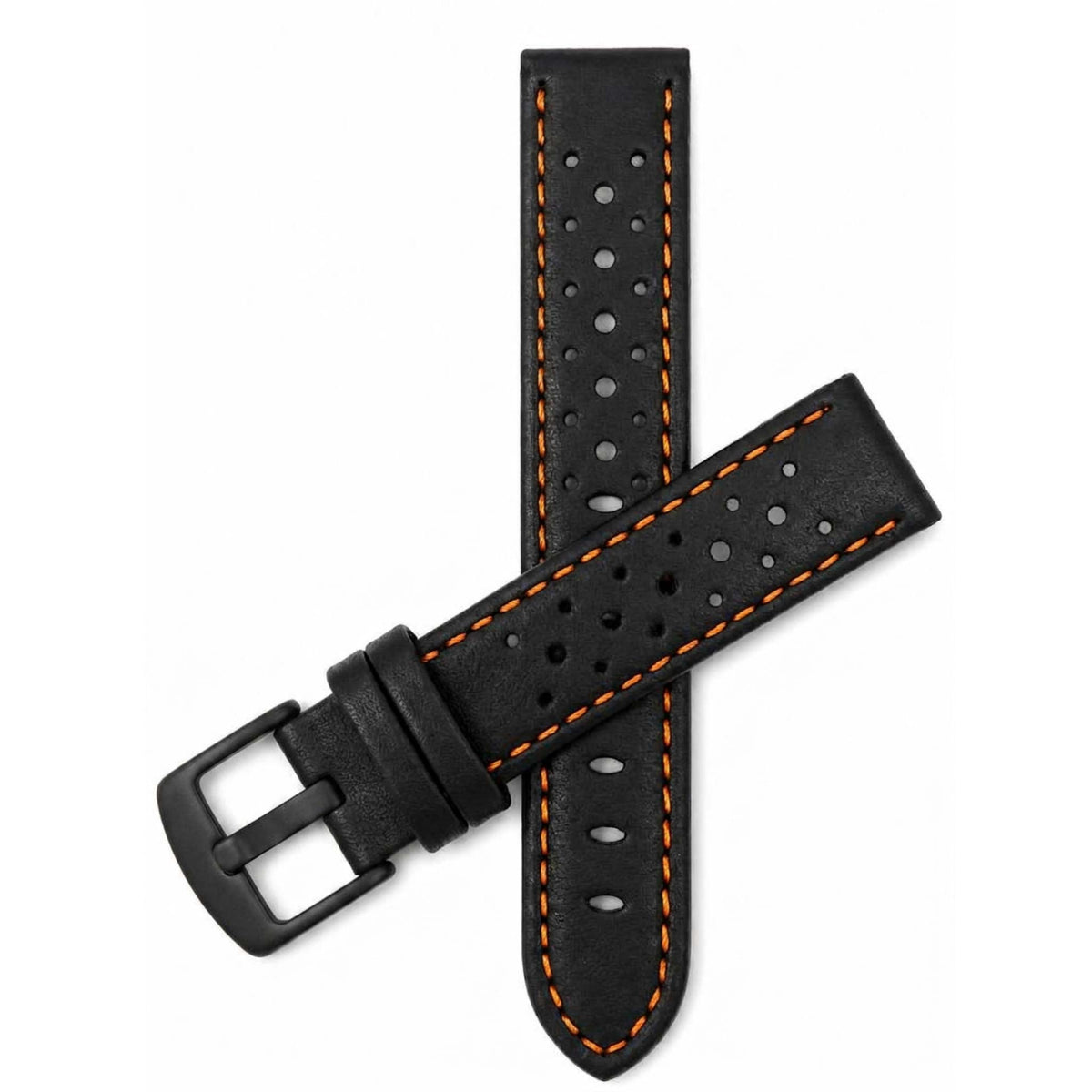 Bandini Leather Racing Rally Watch Band – 18mm 20mm 22mm 24mm - Black Buckle